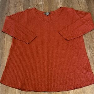 Women’s Natural Reflections Waffle Knit Rust Red V-Neck Top